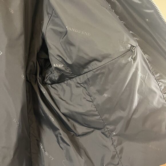 Lands' End Women M 10-12 Black Satin Down Puffer Jacket Knee Length Full Zip EUC - Picture 11 of 16